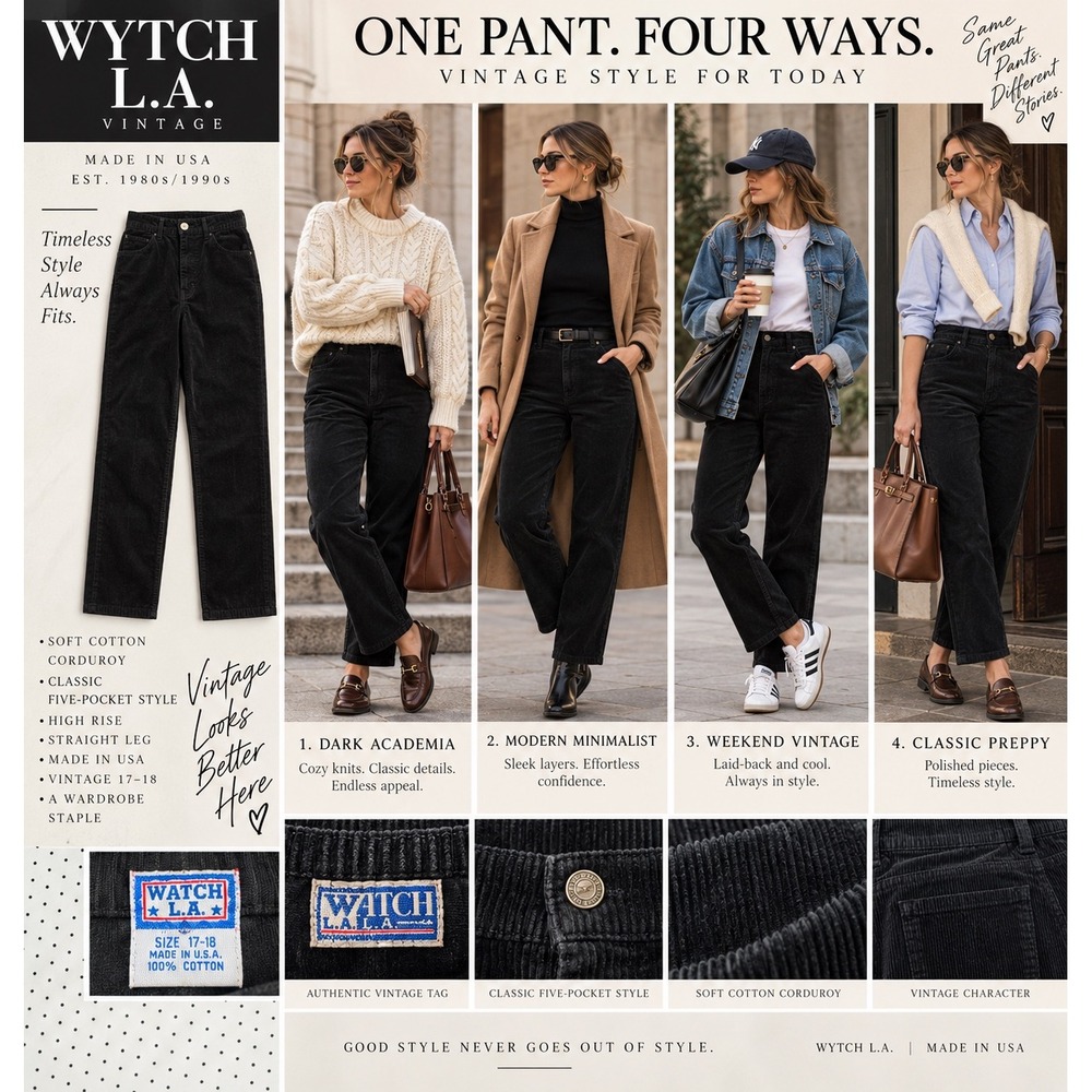 Vintage WYTCH L.A. Corduroy Pants 17/18 Modern 10 12 Black High Rise Straight